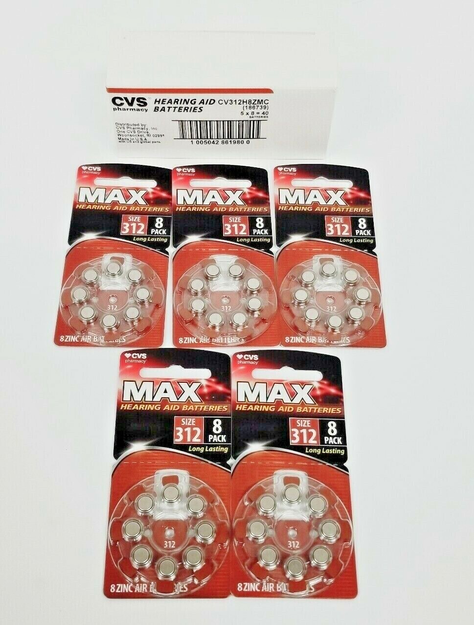 Box of 40 CVS MAX Hearing Aid Bats 312 Long Lasting 8 Per Pack New 7/24