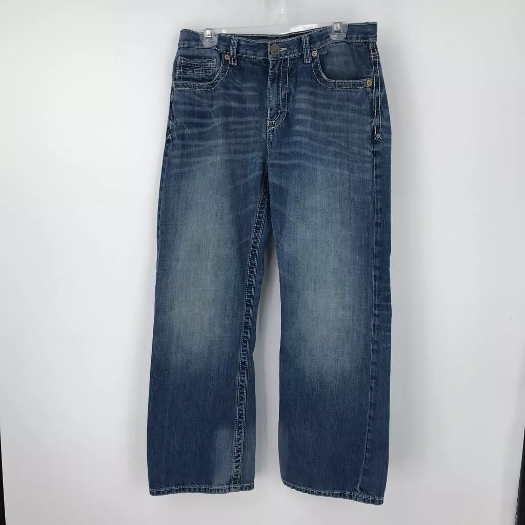 BKE Buckle Mens Tyler Classic Straight Jeans Blue Whiskered Stonewash Denim 32S