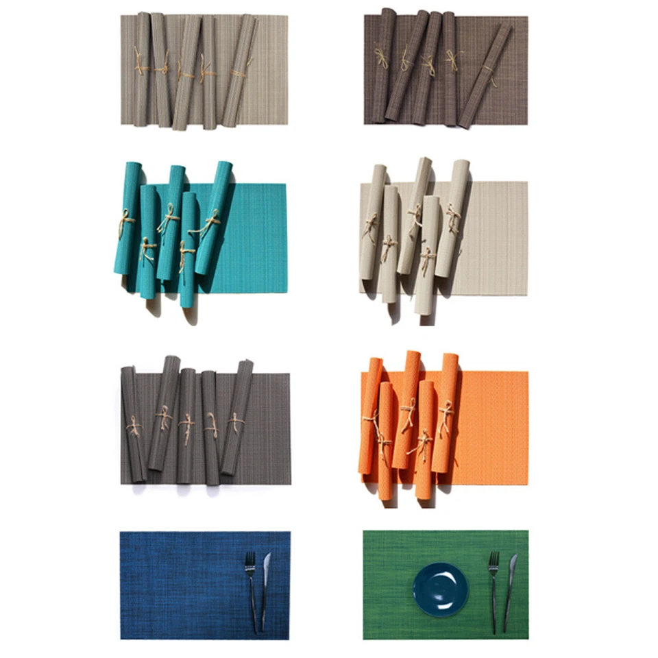 Rectangle Striped Table Mats Woven Heat Insulation Placemat Cup Tableware Pads - Image 2 of 4