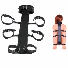 Adjustable Leather Arm Binder Restraint Harness Back Strap with Buckle Cuffs