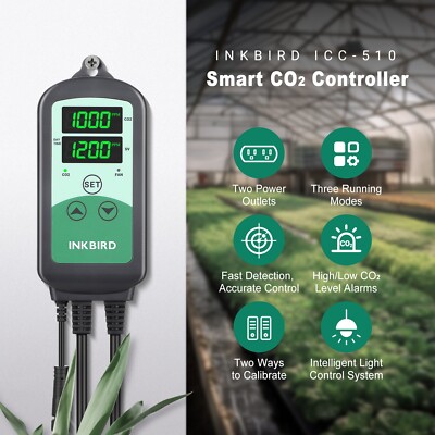 Inkbird Kohlendioxidregler ICC-510 Controller CO2 Messgerät Gewächshaus Agrar EU