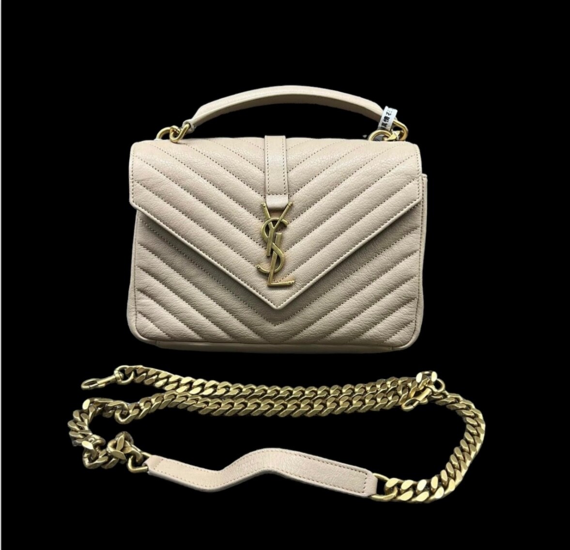 Borsa a tracolla in bronzo Saint Laurent College media pelle nera