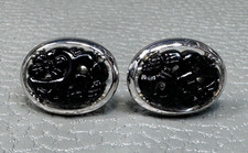 New Old Stock.............Vintage Carved Onyx White Gold Plated Cuff Links