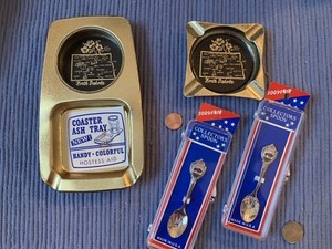 4 VINTAGE North Dakota SOUVENIR Ashtrays Spoons Peace Garden State Bison Buffalo