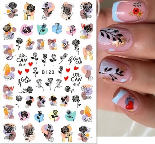 Nail Art Stickers Self-Adhesive Leaves Flowers Geometry Decals Transfers - Picture 105 of 134