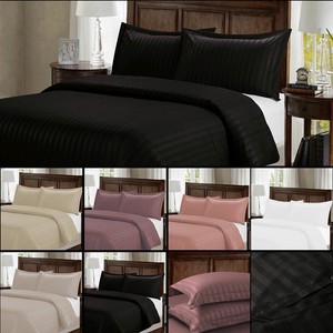 Quilt Duvet Cover Bedding Set With Pillowcases Satin Stripe Single Double Bed Uk Ebay