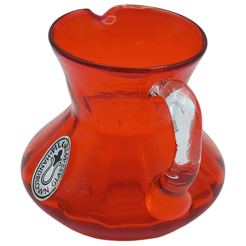 VTG Pilgrim Glass Hand Blown Red Orange Clear Applied Handle Cruet Creamer 3” - Picture 2 of 10