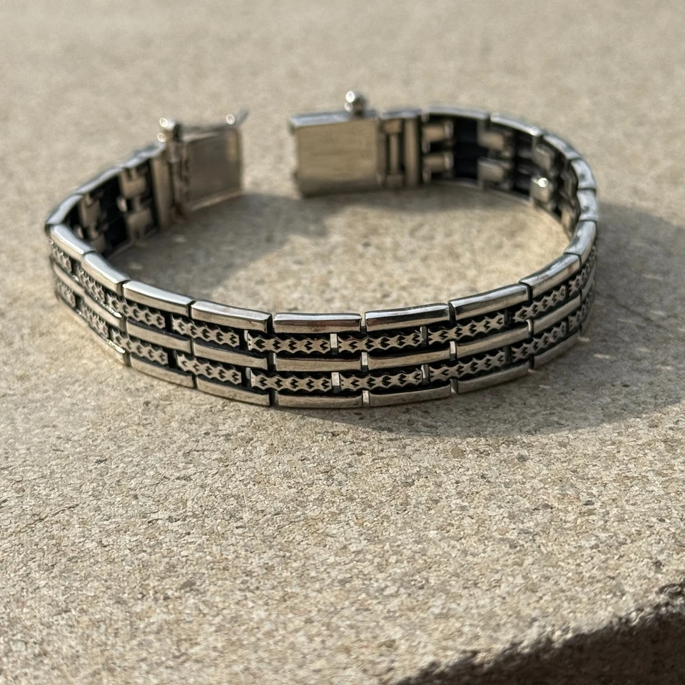 Solid 925 Sterling Men Chain Engraved Link Bracelet - Image 2 of 4