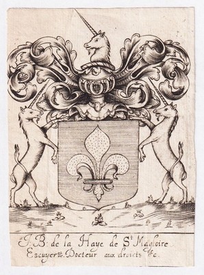 Exlibris - La Haye De St. Magloire Blason Wappen Ex-Libris Bookplate 17E