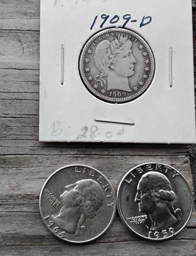 SILVER QUARTERS 1909D CIRCULATED 1959 1964 uncirculated
