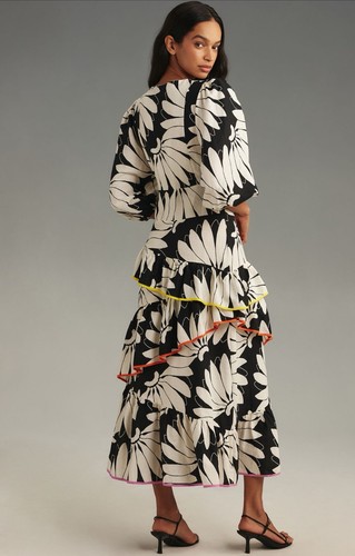 Farm Rio Anthropologie Maxi Dress Ivory Cutout Tier Linen Vacay Boho Medium NWT - Picture 3 of 15