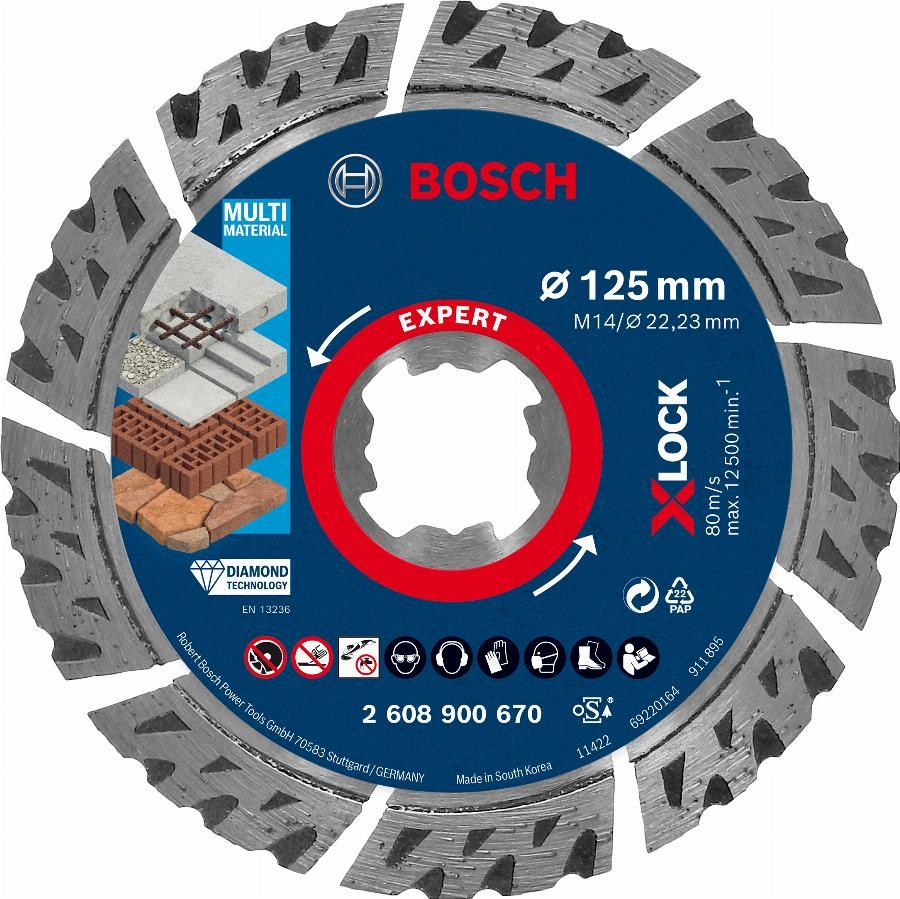 Disque diamant X-Lock Bosch Expert 125 mm à haute durabilité pour chantiers exigeants