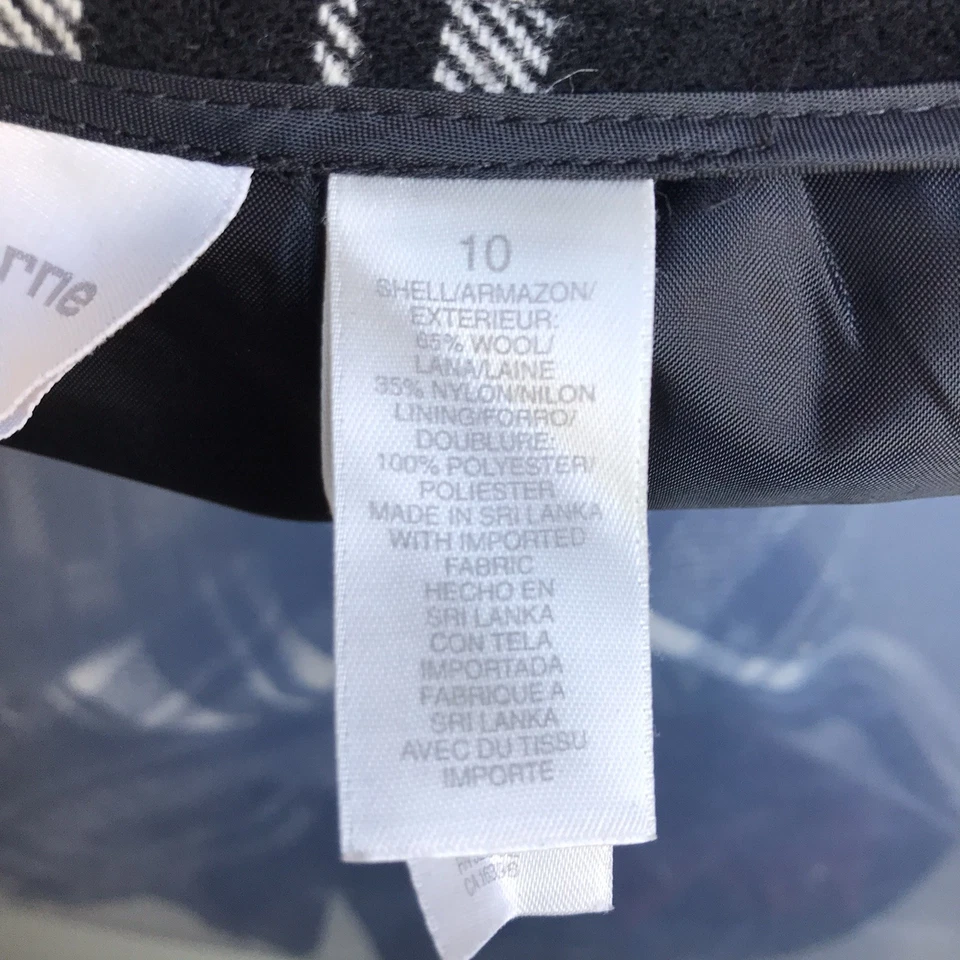 Falda envolvente recta Liz Claiborne para mujer negra blanca a cuadros mezcla de lana talla 10 Foto 3 de 4