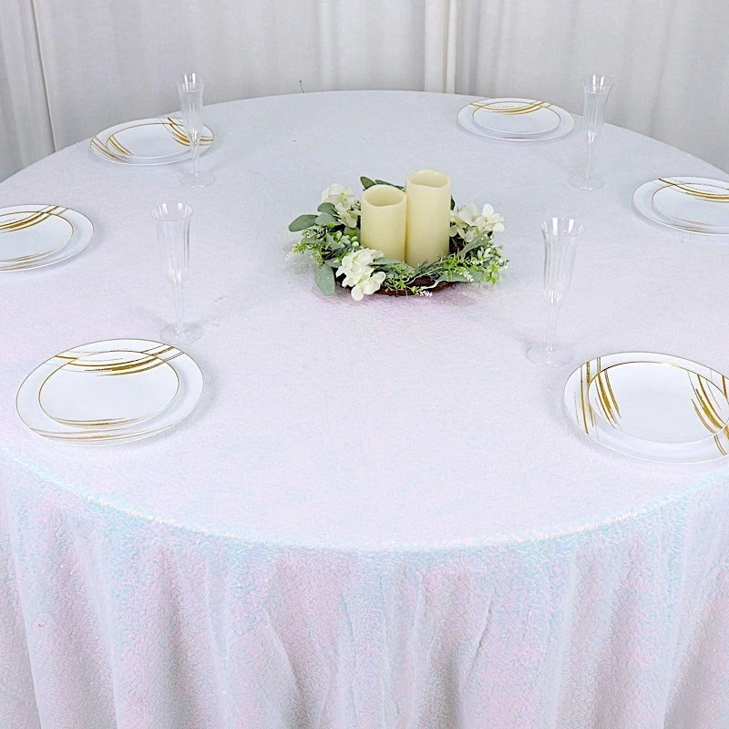 132" Iridescent Blue SEQUIN ROUND TABLECLOTH Wedding Catering Reception Linens - Image 4 of 4