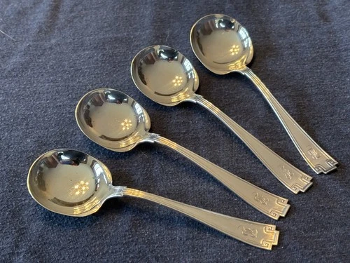 Lot of 4 Gorham Etruscan Sterling Silver 5-1/4” Bouillon Wing Soup Spoons Mono B