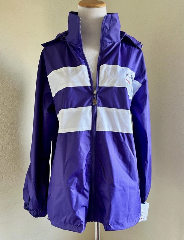 NWT CRAZY APPAREL Purple White Windbreaker Jacket Detachable Hood Water Repel S