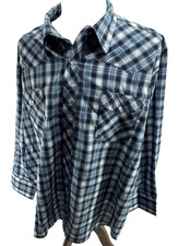 Wrangler Western Blue Plaid Pearl Snap Mens Vintage Shirt 3XL