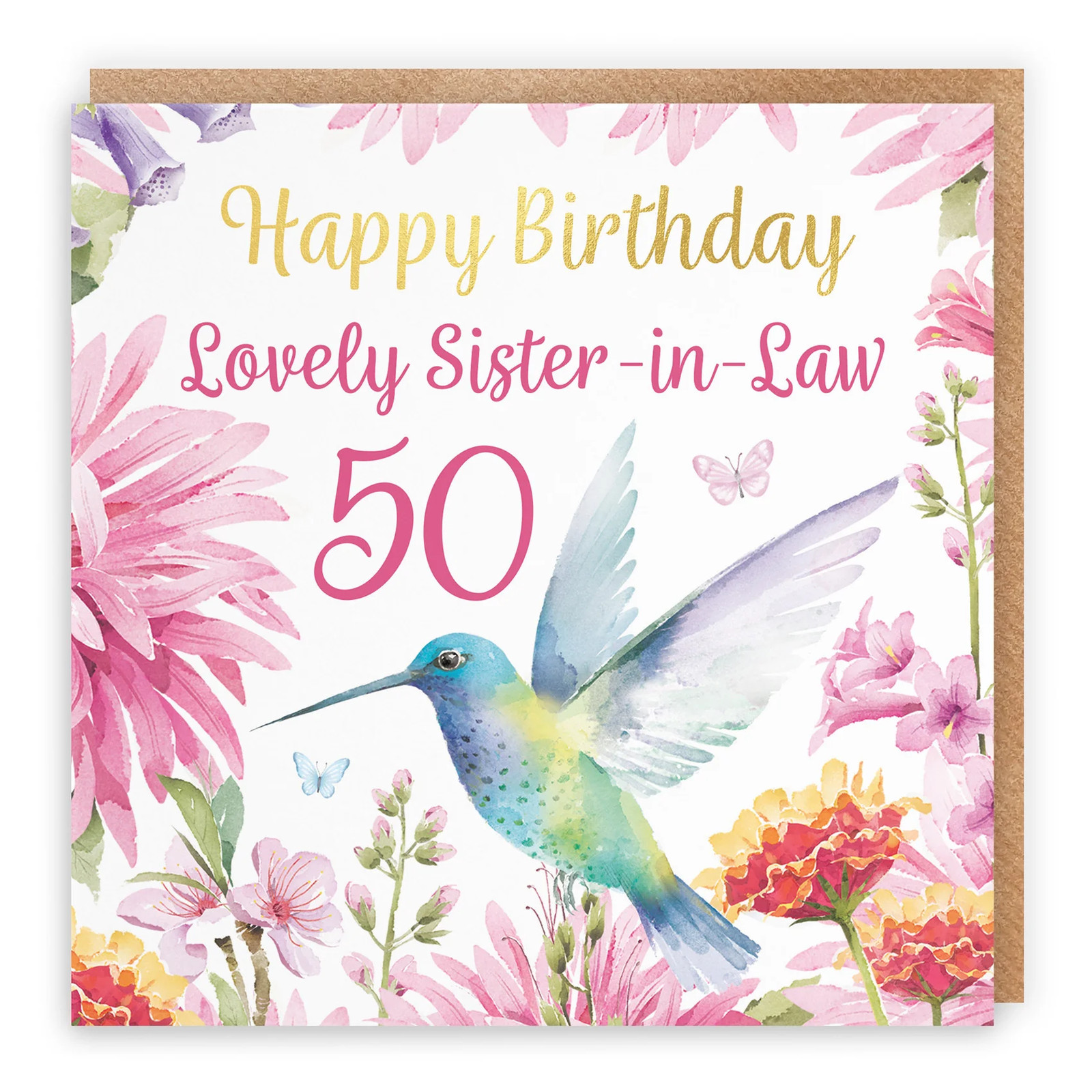 50th Sister-in-Law Birthday Card Hummingbird Gold Foil Milo's Gallery