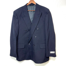 Vintage 90s Stafford Double Breasted Blazer Blue Striped Wool Mens 41R Deadstock