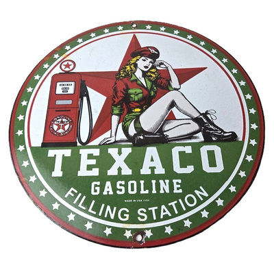 #ad #ad Vintage Texaco Gasoline Gas Pump Sign Filling Station Attendant Porcelain Sign $115.47