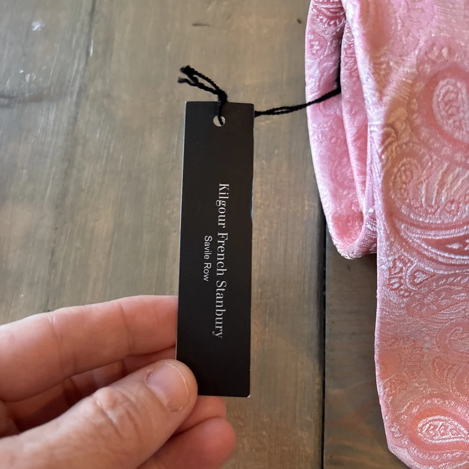 "Corbata de seda suave rosa cachemira Kilgour French Stanbury 58 1/2 x 3 3/4"" Inglaterra nueva con etiquetas" Foto 2 de 4