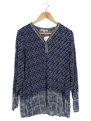 comma, Damen Blusenkleid Gr. 38/M Blau Casual Langarm Tunikakleid Muster