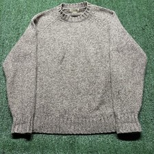 L.L. Bean Sweater Mens Med Beige Gray Lambs' Wool Rib Knit Crewneck 237769