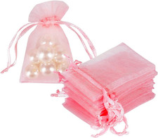 100pcs Tiny Organza Jewelry Bags 2x3 inch, Little Pink Mesh Drawstring Gift Pouc