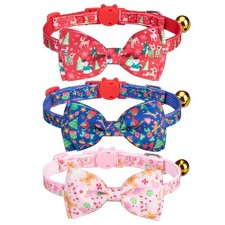 Christmas Breakaway Cat Collar with Removable Bow Tie and Bell, Cute Xmas Pat...