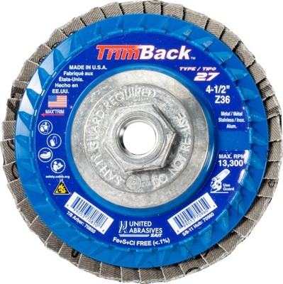 United Abrasives SAIT 70960 4-1/2x5/8 Trimback Type 27 Flap Disc 36 Grit 10 pack