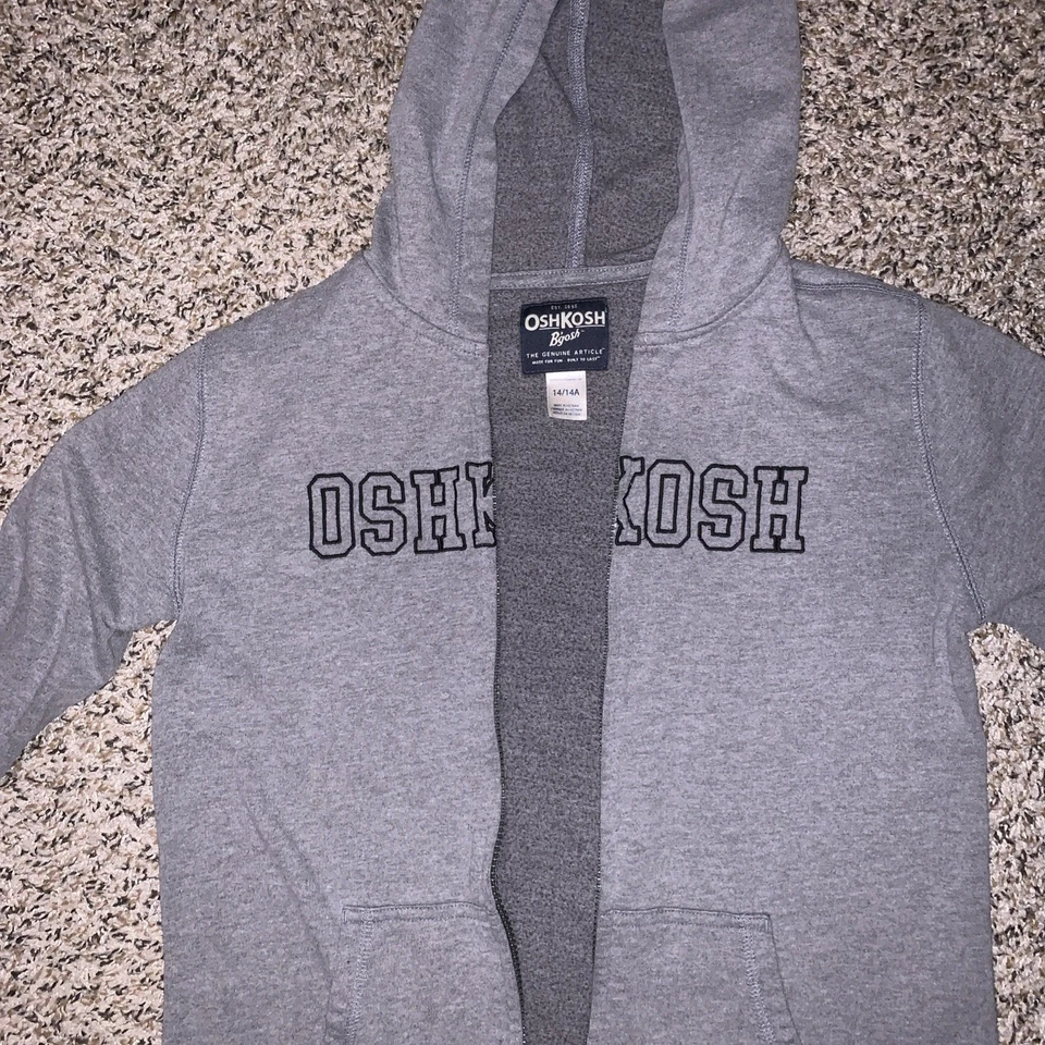 OshKosh B’gosh Gray Sweatshirt Full Zip Hoodie Size 14/14A  - Image 2 of 4