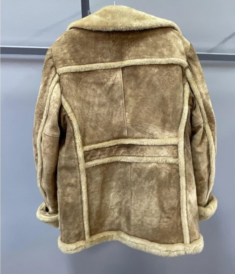 Abrigo de piel de oveja de gamuza sintética marrón Schott vintage para hombre talla 44 hecho en EE. UU. USADO EN EXCELENTE ESTADO Ver