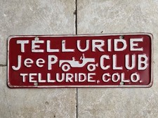 Vintage Original c. 1960's Telluride Jeep Club CO Colorado License Plate Sign