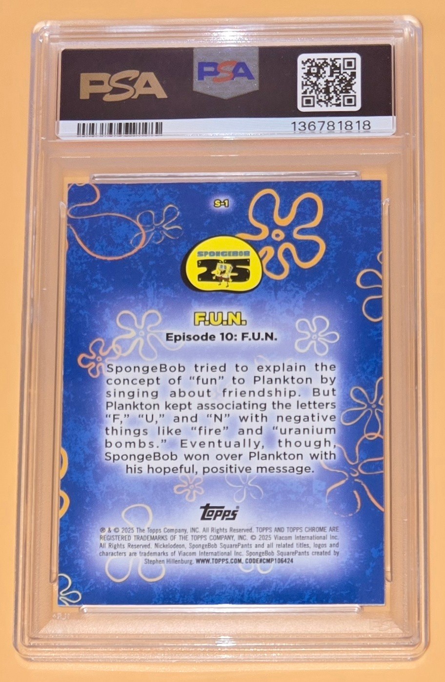SpongeBob F.U.N. Song PSA 10 Low Pop SpongeBob 25th Anniversary T. Chrome Insert view 10