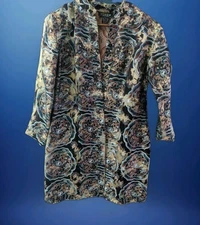 CITRON Santa Monica Wonderful Jacquard Silk Sheen Long Coat Jacket Size Small