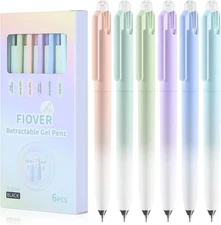FIOVER Gel Pens, 6 Pack 0.5mm Drift Bottle Retractable Fine Point Smooth Writing