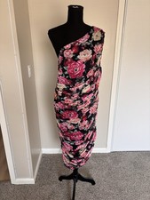 Express Floral Mesh One Shoulder Dress Size XL Body-Con Elegant Dinner Feminine