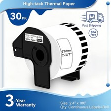 30Rolls 2.4"x100' Continuous Paper Tape DK-2205 for Brother QL Label Printer