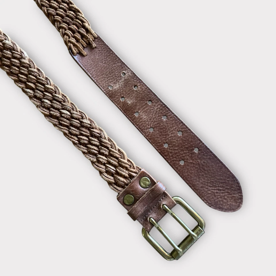 Cinturón Trenzado De Colección Ralph Lauren Para Hombre Cuero Marrón Envejecido Dorado Latón Sólido 42 Foto 2 de 4