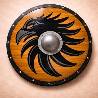 Norse Eagle & Raven Viking Shield, Medieval Round Wall Décor, Wooden Warrior