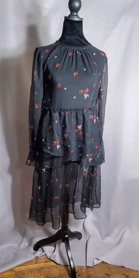 Who What Wear Dress Womens Maxi M Black Floral Sheer Goth Tiered Gown Hippie