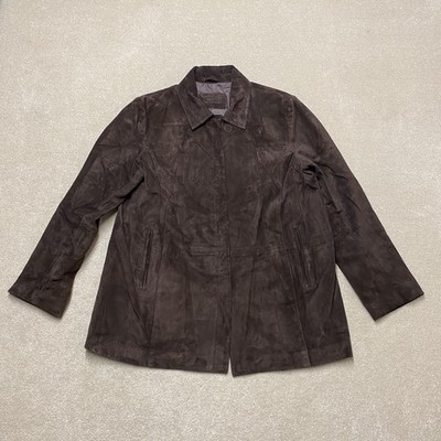 Marks & Spencer Suede Overcoat Womens UK 12 Brown Mid Length Collared Lined