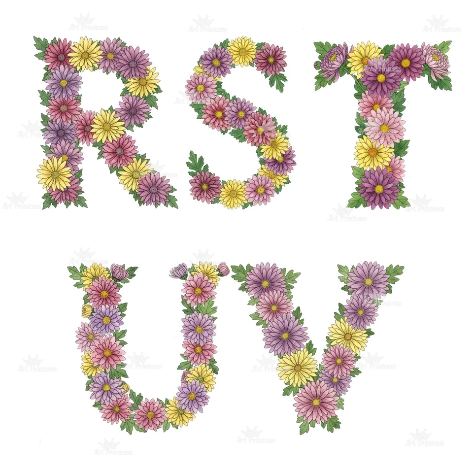 November Birth Month Flowers Alphabet Letters Clipart PNG For Sublimation - Image 3 of 4