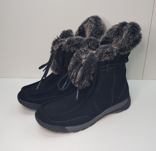 LANDS' END SIZE 5UK EUR37.5 WOMENS BLACK SUEDE LACE UP ANKLE SNOW BOOTS FUR TOP - Picture 16 of 24