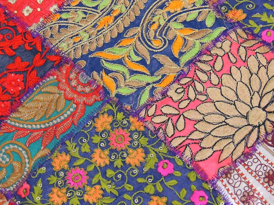 Bohemian Embroidered Round Pouf Floor Seat Cover - Traditional Large Ottoman 18" - Image 3 of 4