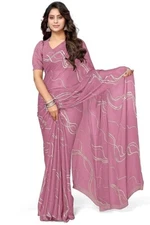 Indian Chiffon Saree With Unstitched Blouse Piece Party Wedding Wear For Women