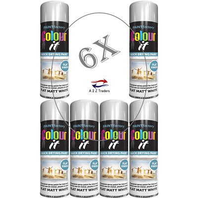6x WEISS LACKSPRAY FLACH MATT SCHNELLTROCKNEND LACK FÜR KUNSTSTOFF METALL & HOLZ 250ML