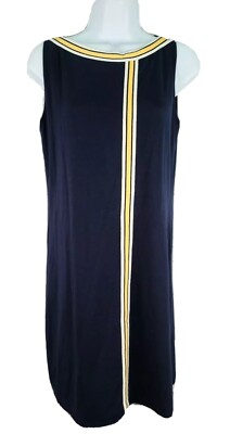 Trouble At The Mill Small Shift Dress Blue Yellow White Striped Sleeveless
