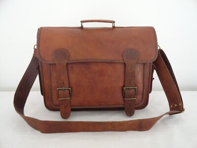 16'' Leather Briefcase Messenger Bag Office Business Laptop Satchel Shoulder Bag