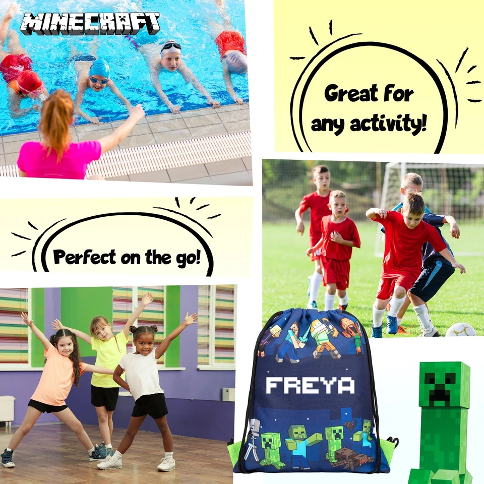 Minecraft Personalisierte Kordelzugbeutel PE Kit Tasche für Jungen Badetasche Fußball - Bild 2 von 4